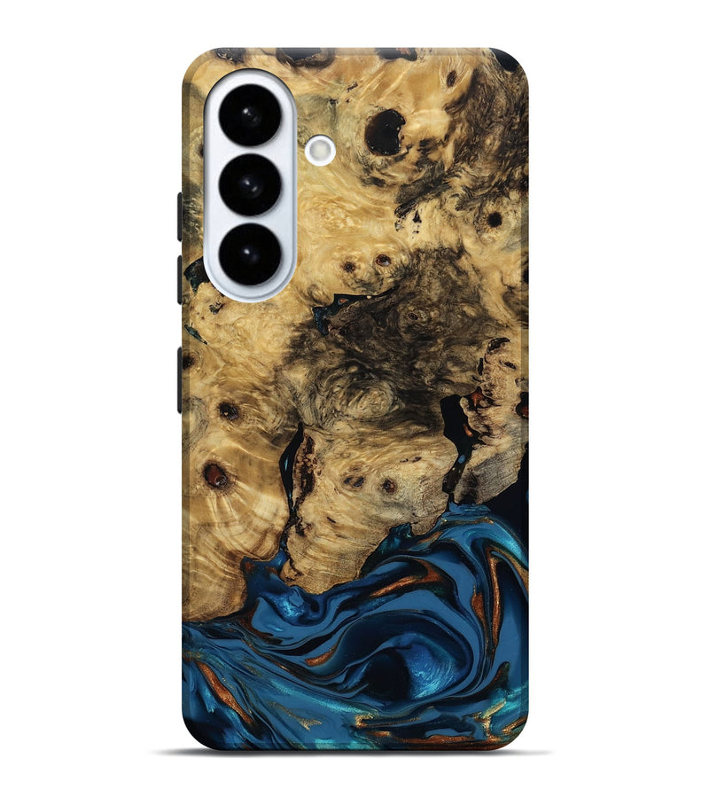 Galaxy S26 Plus Wood Live Edge Phone Case - Minor (Teal & Gold, 810790)