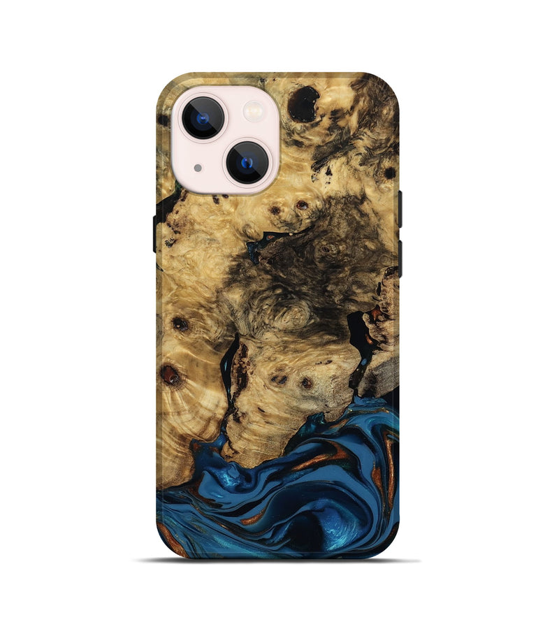 iPhone 13 mini Wood Live Edge Phone Case - Minor (Teal & Gold, 810790)