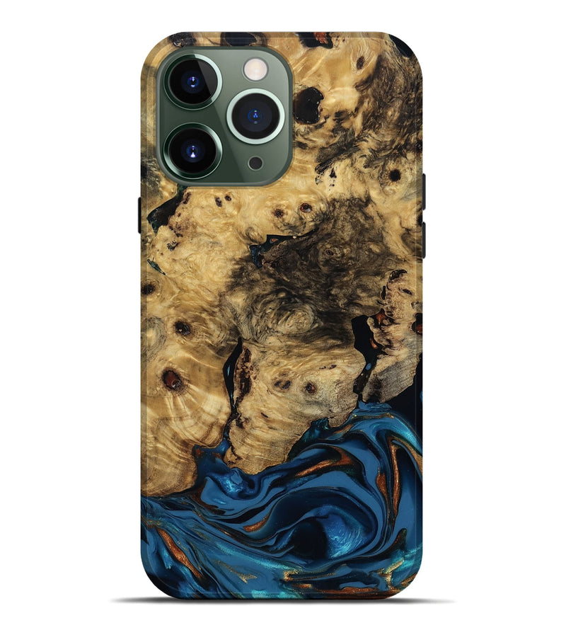 iPhone 13 Pro Max Wood Live Edge Phone Case - Minor (Teal & Gold, 810790)
