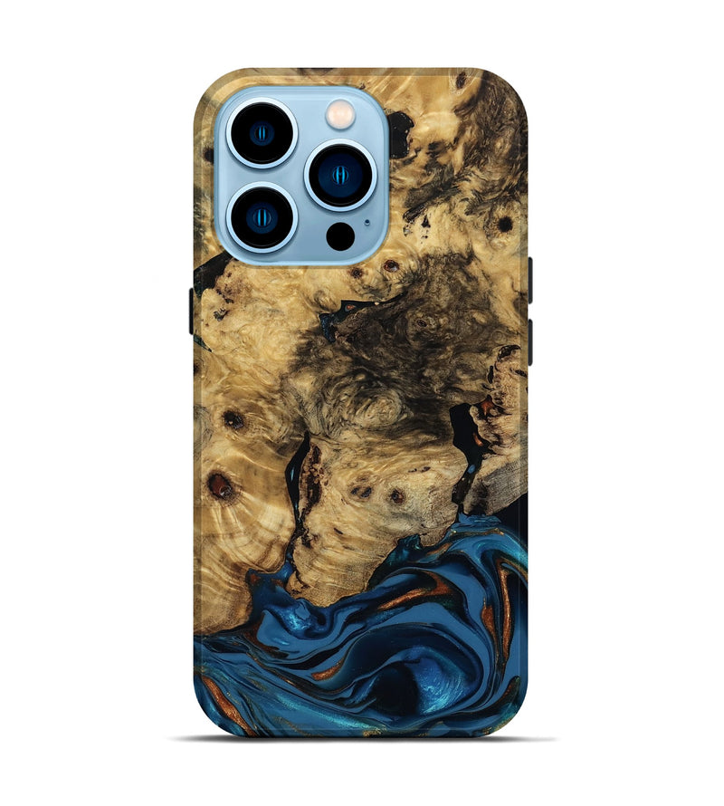iPhone 14 Pro Wood Live Edge Phone Case - Minor (Teal & Gold, 810790)