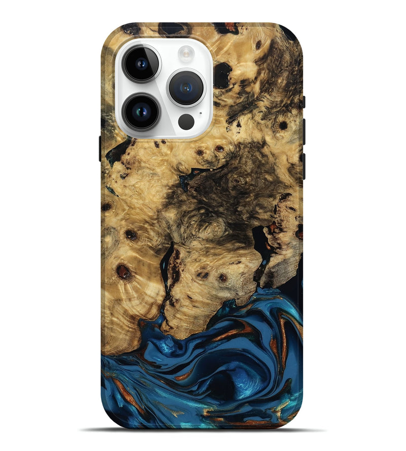 iPhone 15 Pro Max Wood Live Edge Phone Case - Minor (Teal & Gold, 810790)