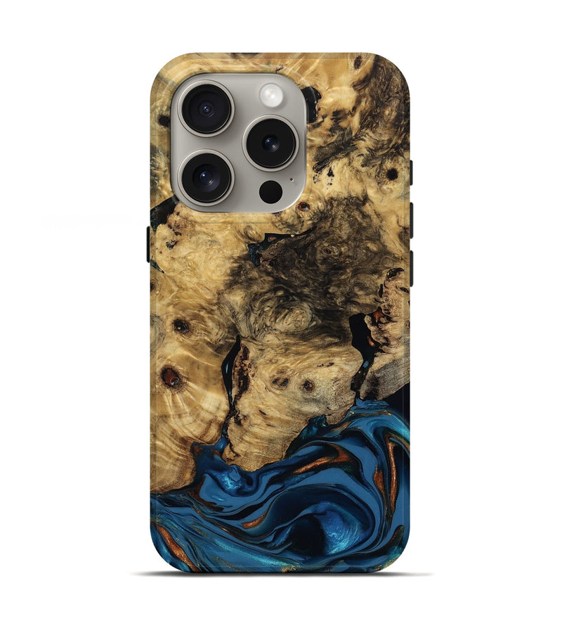 iPhone 16 Pro Wood Live Edge Phone Case - Minor (Teal & Gold, 810790)