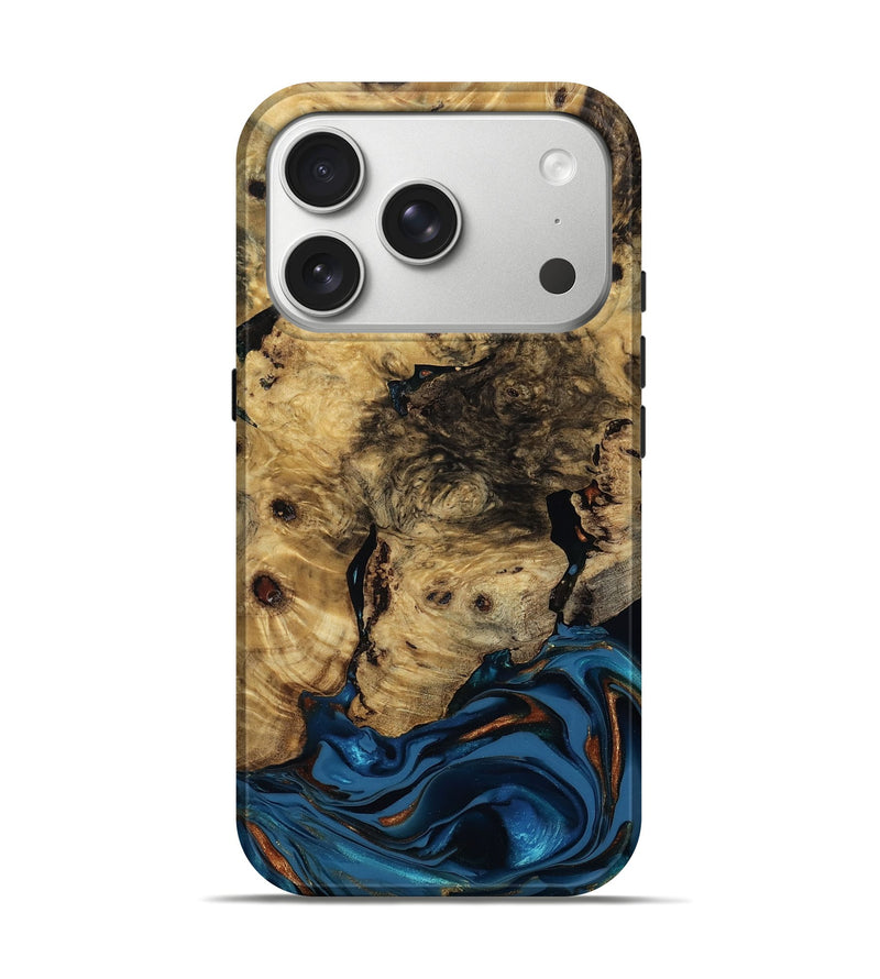 iPhone 17 Pro Wood Live Edge Phone Case - Minor (Teal & Gold, 810790)