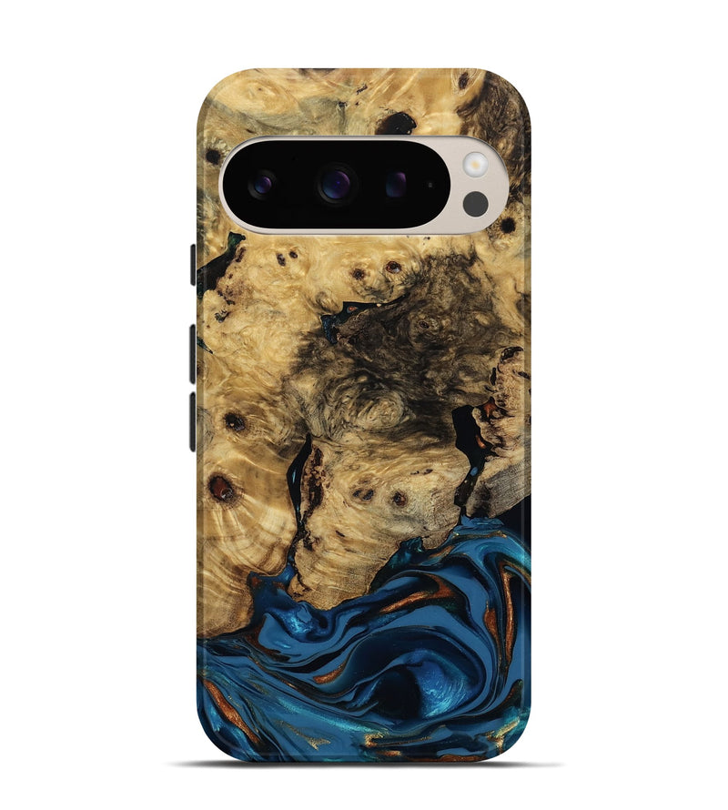 Pixel 9 Wood Live Edge Phone Case - Minor (Teal & Gold, 810790)