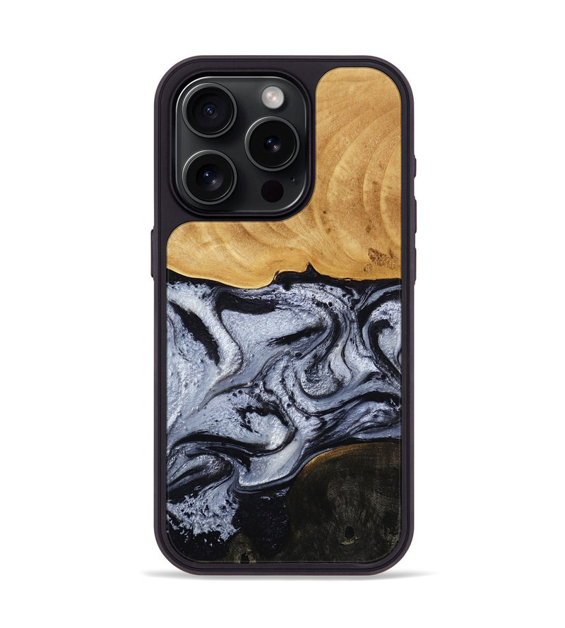 iPhone 15 Pro Wood Phone Case - Trace (Black & White, 810814)