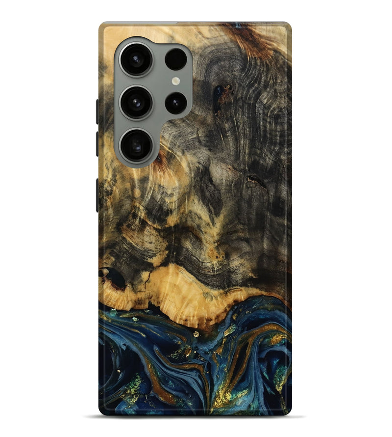 Galaxy S24 Ultra Wood Live Edge Phone Case - Lida (Teal & Gold, 811020)