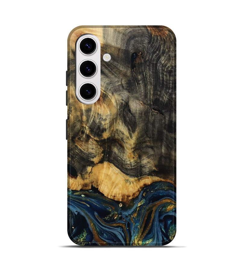 Galaxy S25 Wood Live Edge Phone Case - Lida (Teal & Gold, 811020)