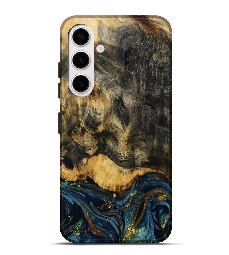 Galaxy S25 Plus Wood Live Edge Phone Case - Lida (Teal & Gold, 811020)