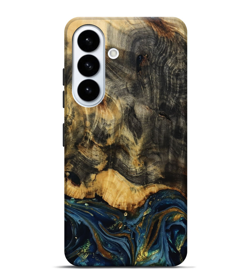 Galaxy S26 Plus Wood Live Edge Phone Case - Lida (Teal & Gold, 811020)