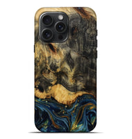 iPhone 16 Pro Max Wood Live Edge Phone Case - Lida (Teal & Gold, 811020)