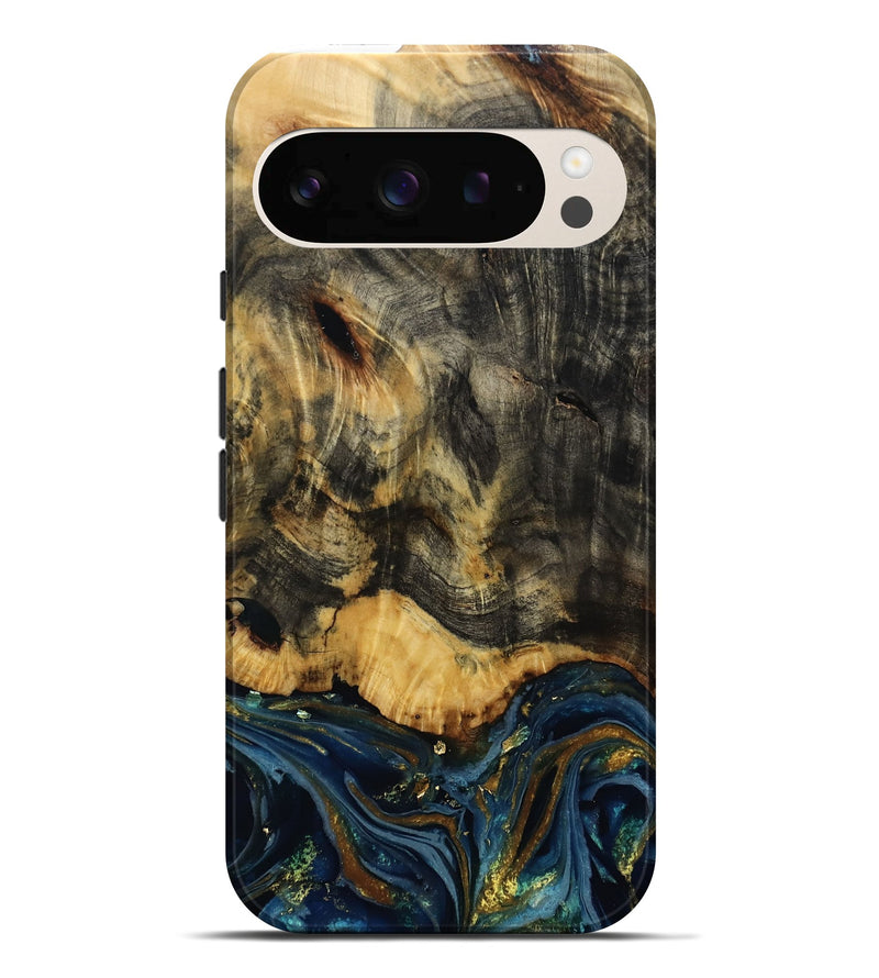 Pixel 10 Pro XL Wood Live Edge Phone Case - Lida (Teal & Gold, 811020)