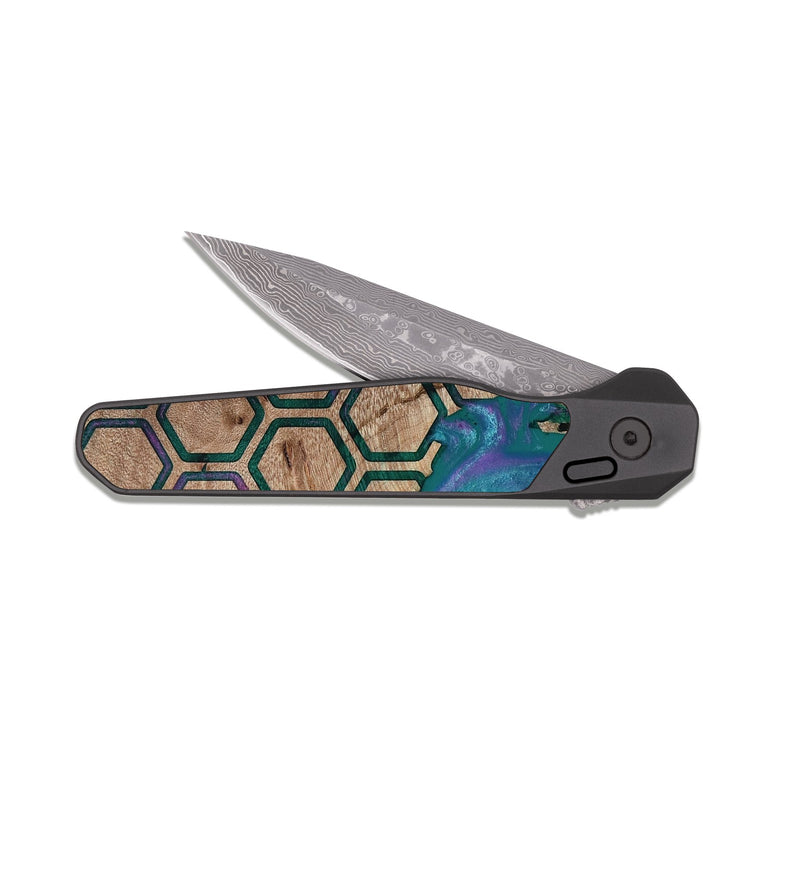 EDC Dark Damascus Wood Pocket Knife - Sim (Pattern, 811083)
