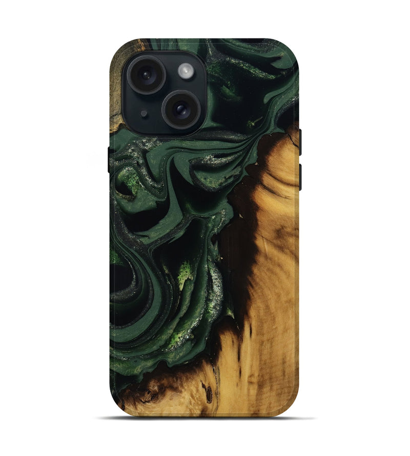 iPhone 15 Wood Live Edge Phone Case - Erin (Green, 811217)