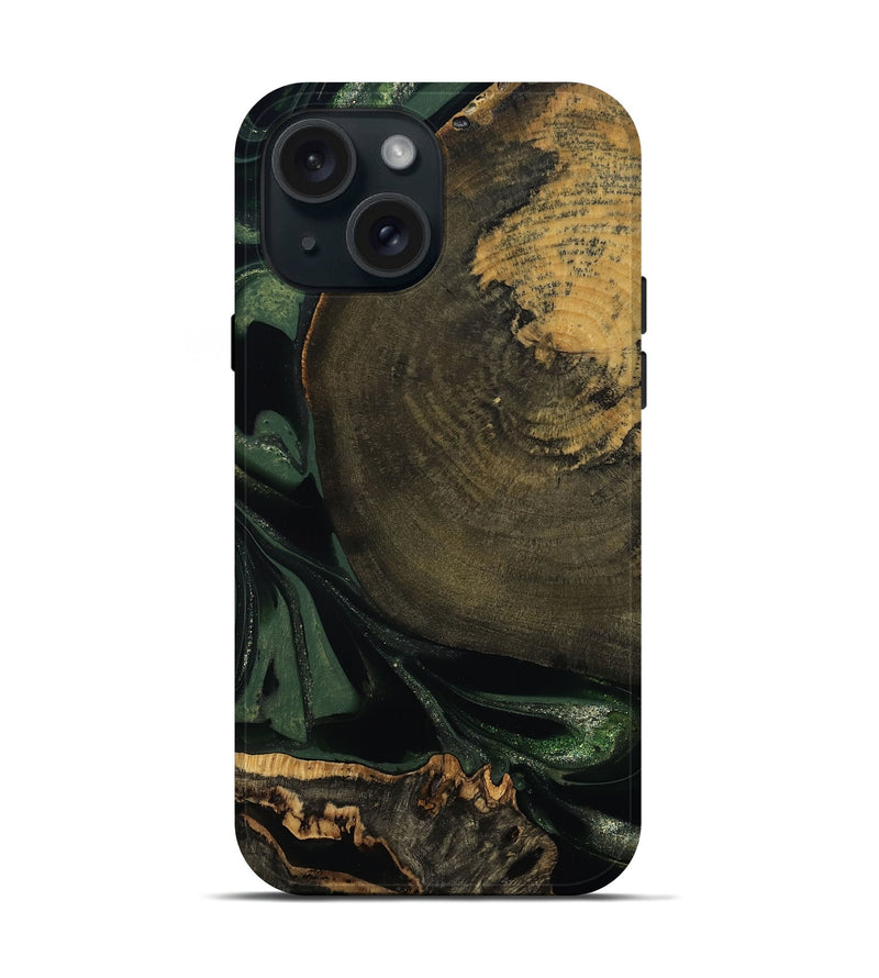 iPhone 15 Wood Live Edge Phone Case - Madonna (Green, 811220)