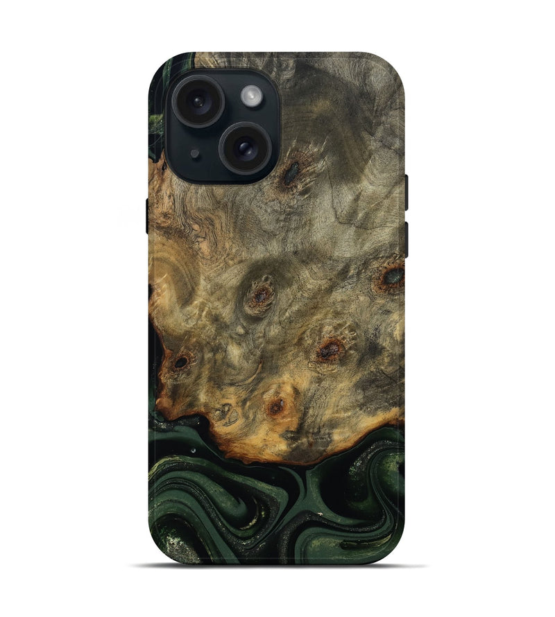 iPhone 15 Wood Live Edge Phone Case - Zoey (Green, 811233)