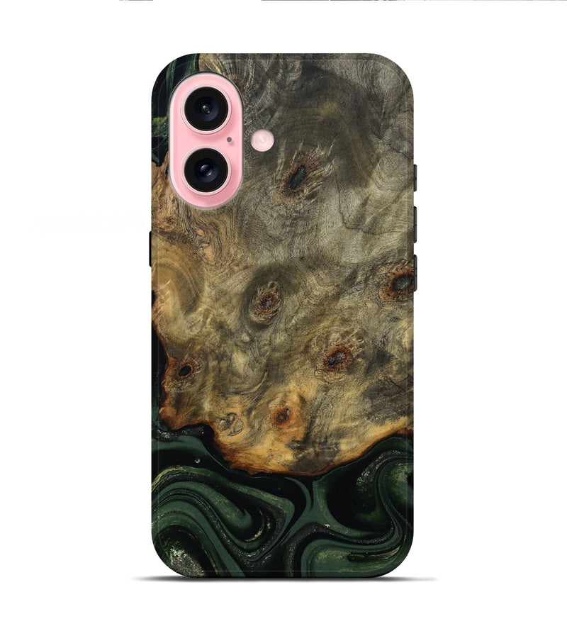 iPhone 16 Wood Live Edge Phone Case - Zoey (Green, 811233)