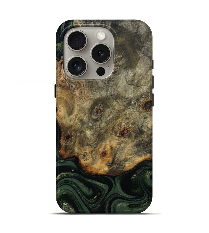 iPhone 16 Pro Wood Live Edge Phone Case - Zoey (Green, 811233)