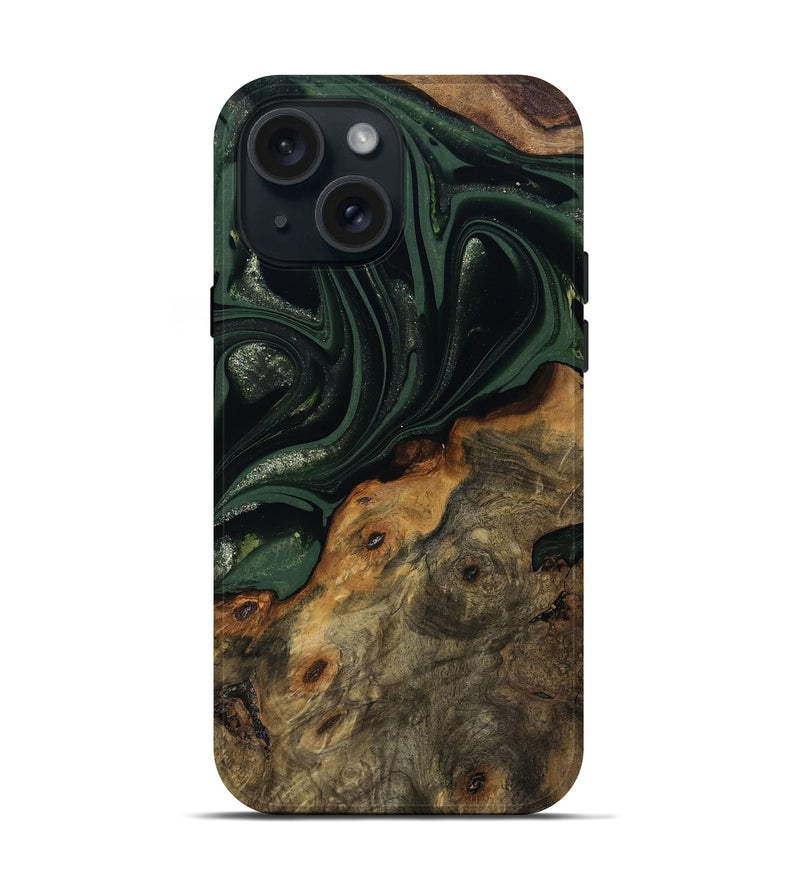 iPhone 15 Wood Live Edge Phone Case - Zakai (Green, 811235)