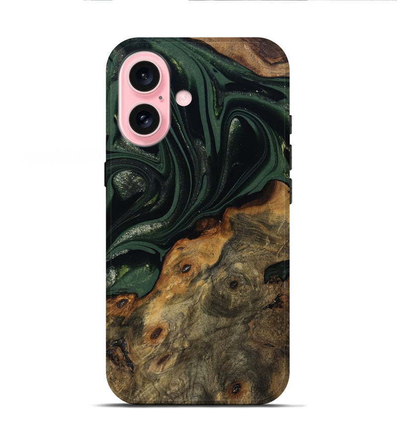 iPhone 16 Wood Live Edge Phone Case - Zakai (Green, 811235)