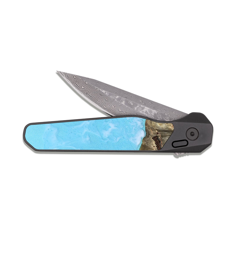 EDC Dark Damascus Wood Pocket Knife - Qiana (Coastal, 811376)