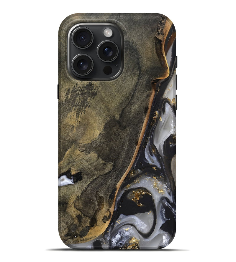 iPhone 16 Pro Max Wood Live Edge Phone Case - Isabel (Gold Flake, 811416)