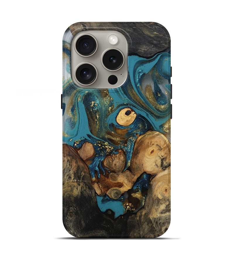 iPhone 16 Pro Wood Live Edge Phone Case - Malaki (Gold Flake, 811427)