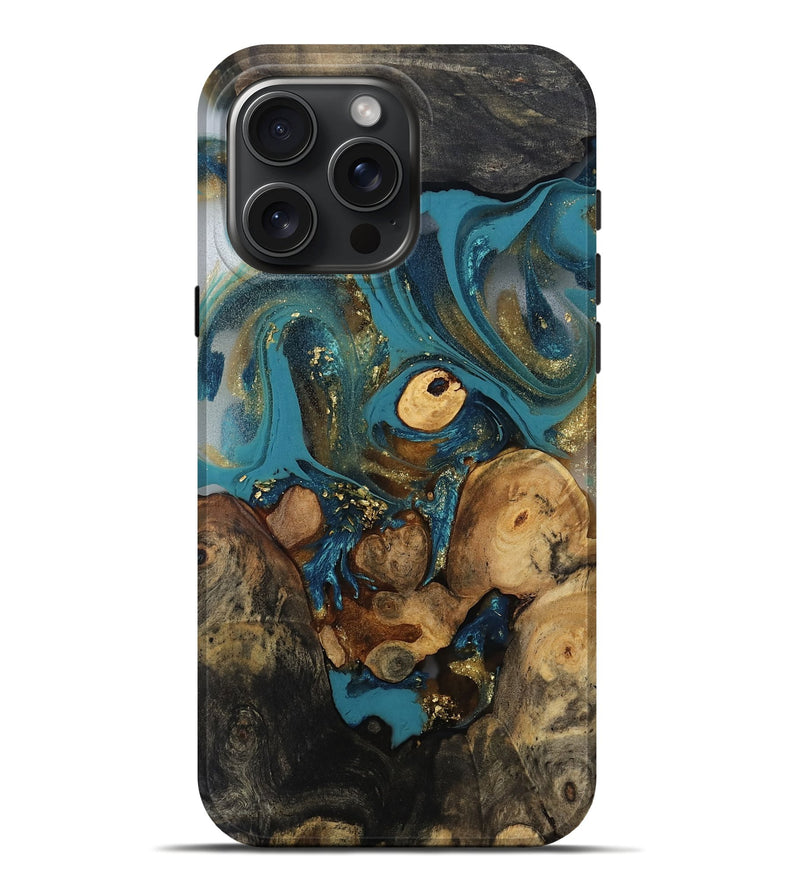 iPhone 16 Pro Max Wood Live Edge Phone Case - Malaki (Gold Flake, 811427)