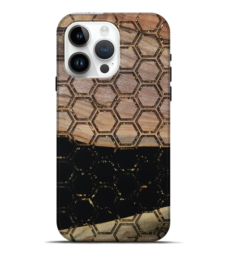 iPhone 15 Pro Max Wood Live Edge Phone Case - Pierce (Gold Flake, 811431)