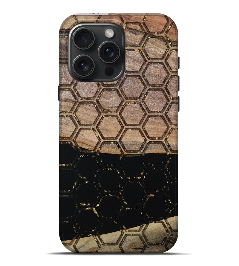 iPhone 16 Pro Max Wood Live Edge Phone Case - Pierce (Gold Flake, 811431)