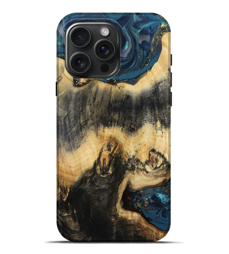 iPhone 16 Pro Max Wood Live Edge Phone Case - Bret (Gold Flake, 811435)