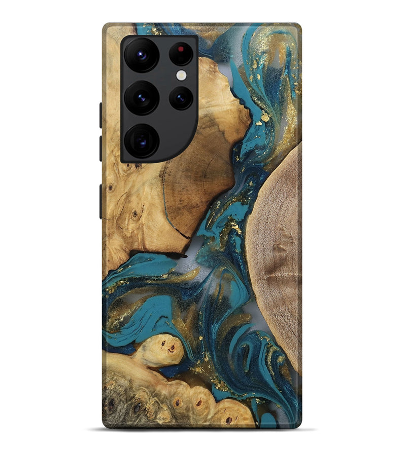 Galaxy S22 Ultra Wood Live Edge Phone Case - Birdie (Gold Flake, 811443)