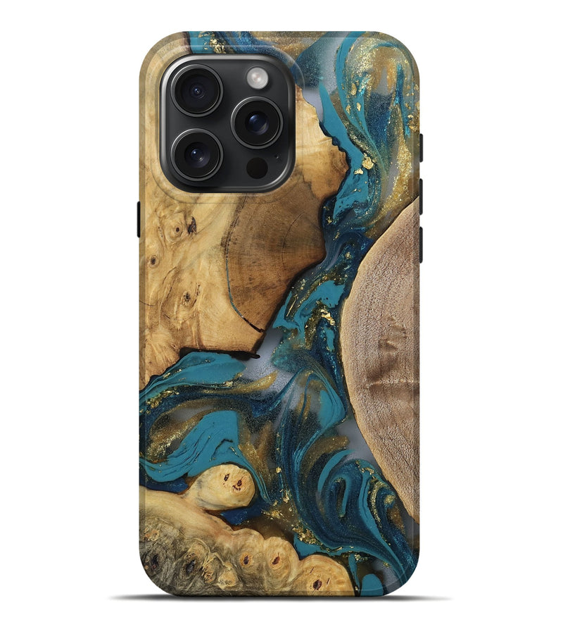 iPhone 16 Pro Max Wood Live Edge Phone Case - Birdie (Gold Flake, 811443)