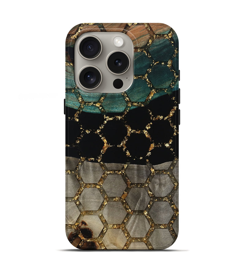 iPhone 16 Pro Wood Live Edge Phone Case - Elenora (Gold Flake, 811446)