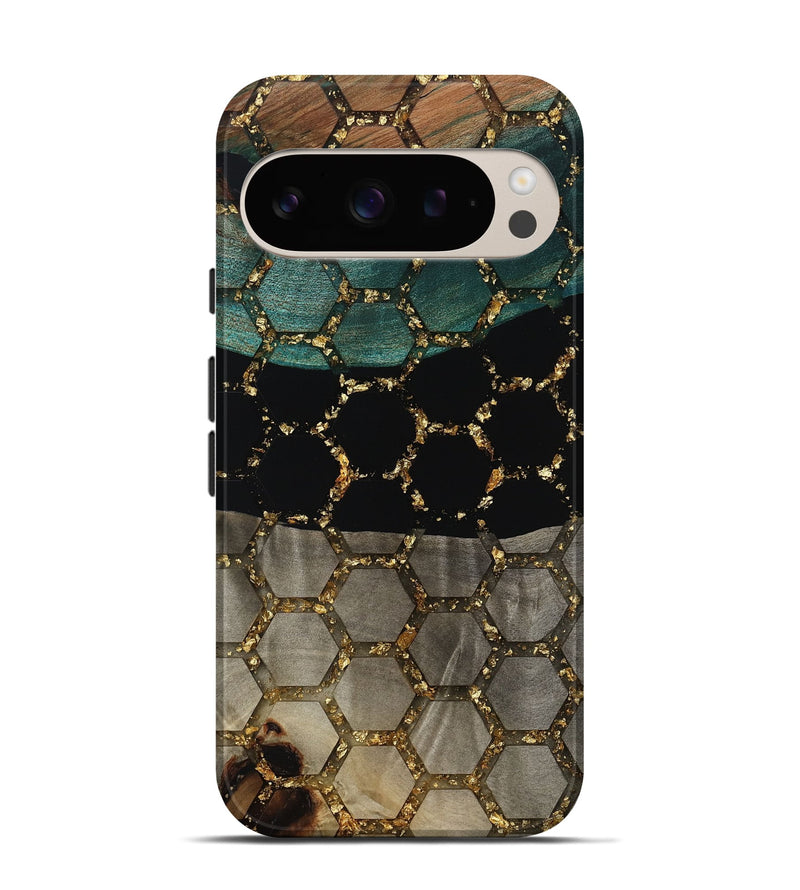 Pixel 9 Pro Wood Live Edge Phone Case - Elenora (Gold Flake, 811446)