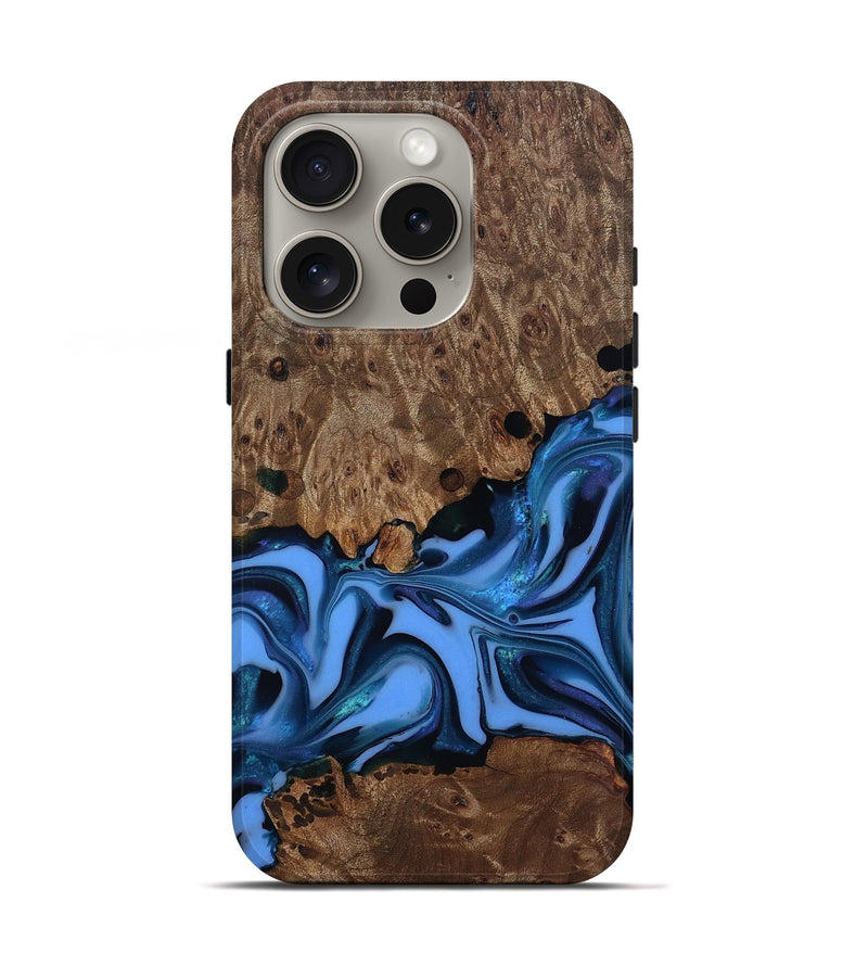 iPhone 16 Pro Wood Live Edge Phone Case - Dorris (Blue, 811447)