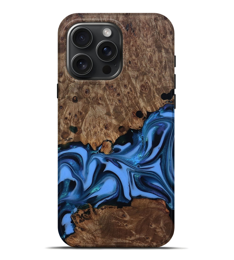 iPhone 16 Pro Max Wood Live Edge Phone Case - Dorris (Blue, 811447)