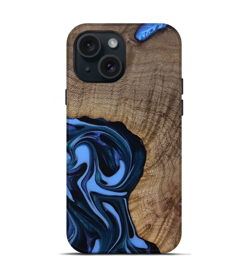 iPhone 15 Wood Live Edge Phone Case - Perley (Blue, 811448)