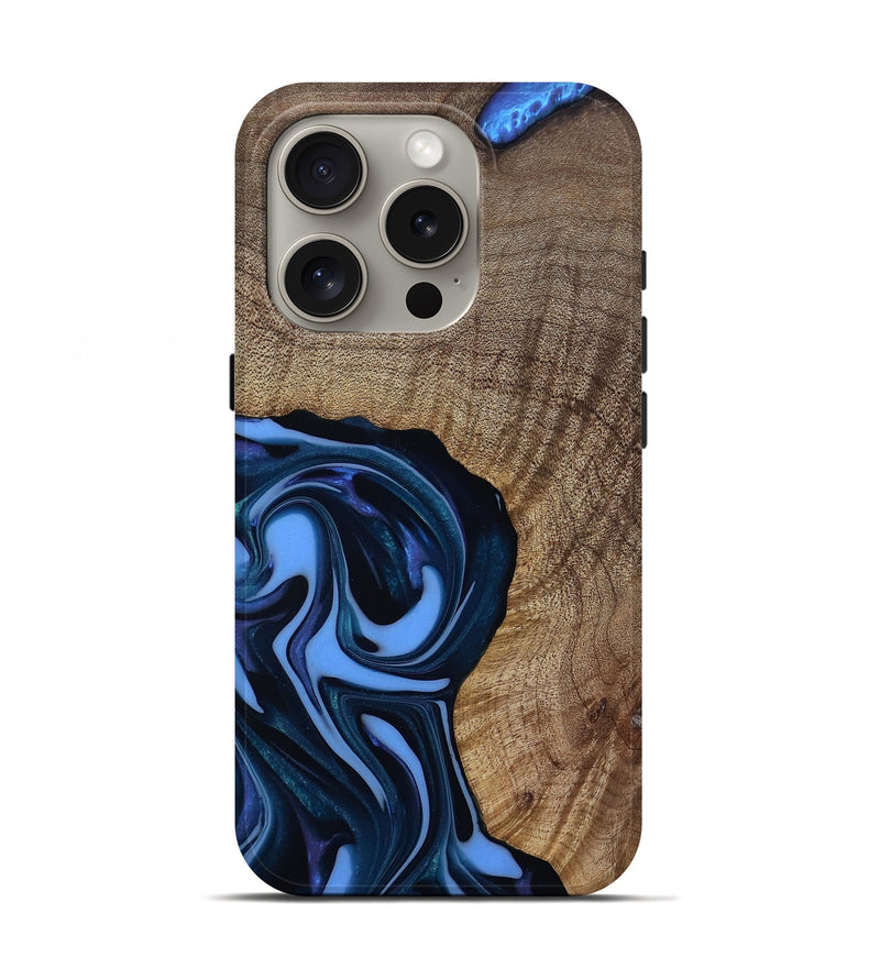 iPhone 16 Pro Wood Live Edge Phone Case - Perley (Blue, 811448)