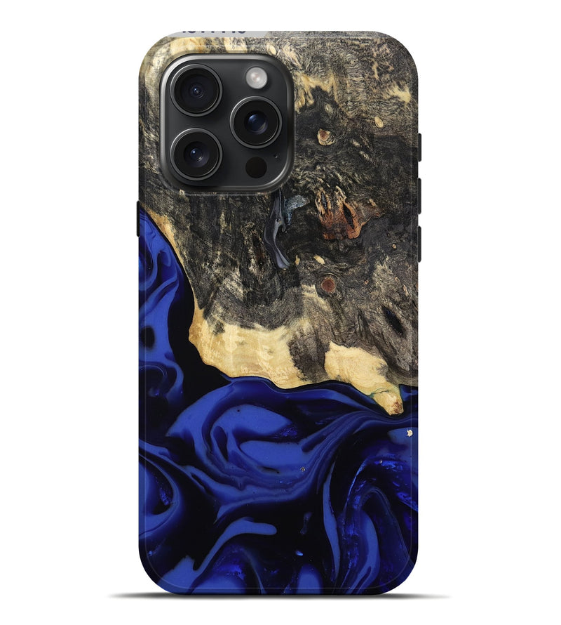 iPhone 16 Pro Max Wood Live Edge Phone Case - Dania (Blue, 811449)