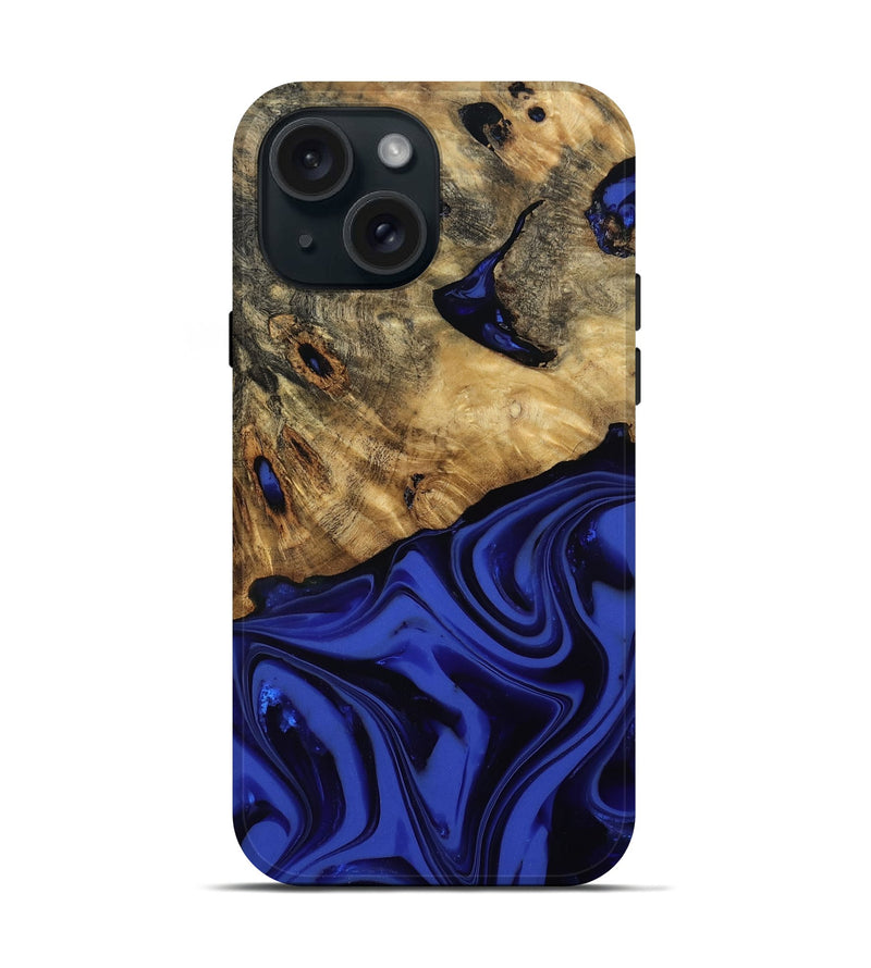 iPhone 15 Wood Live Edge Phone Case - Marla (Blue, 811458)