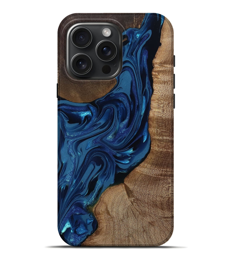 iPhone 16 Pro Max Wood Live Edge Phone Case - Deacon (Blue, 811461)