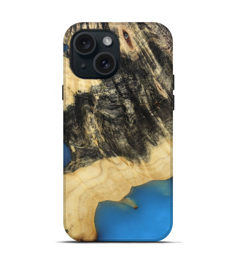 iPhone 15 Wood Live Edge Phone Case - Steven (Blue, 811462)
