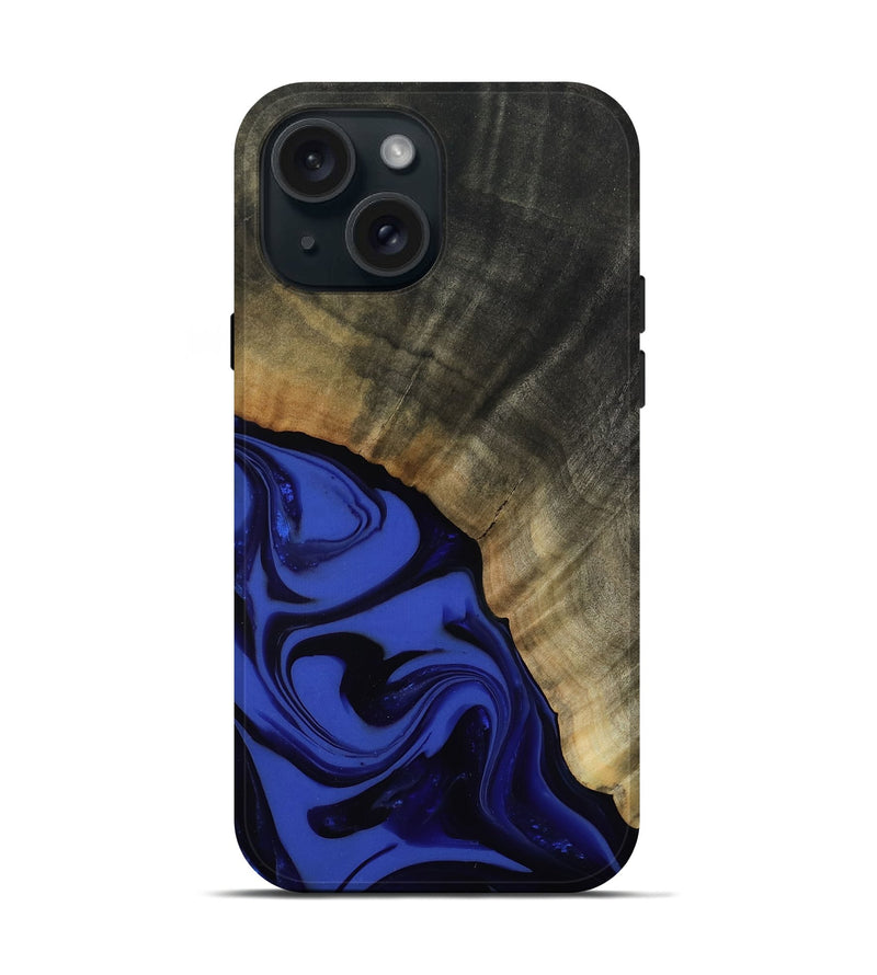 iPhone 15 Wood Live Edge Phone Case - Kenneth (Blue, 811464)