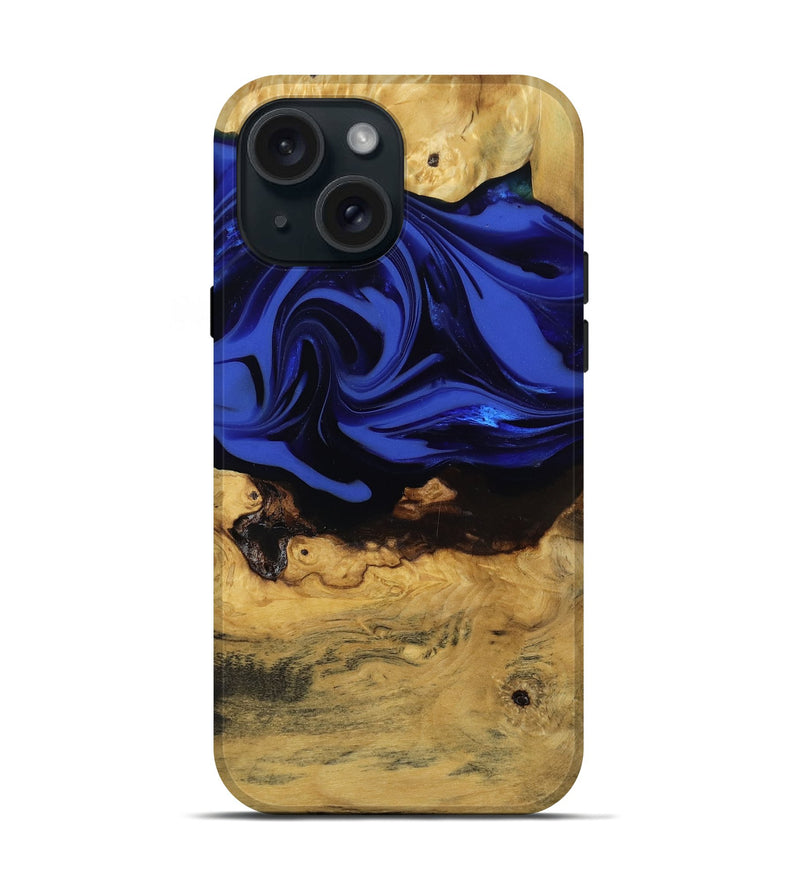 iPhone 15 Wood Live Edge Phone Case - Percy (Blue, 811466)