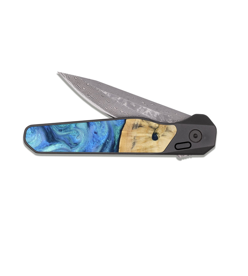EDC Dark Damascus Wood Pocket Knife - Hazel (Blue, 811663)