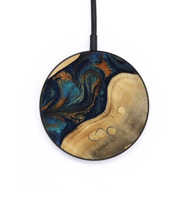 Circle Wood Wireless Charger - Andria (Teal & Gold, 811712)