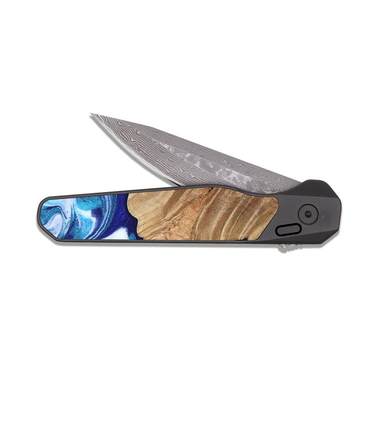 EDC Dark Damascus Wood Pocket Knife - Adah (Blue, 811742)