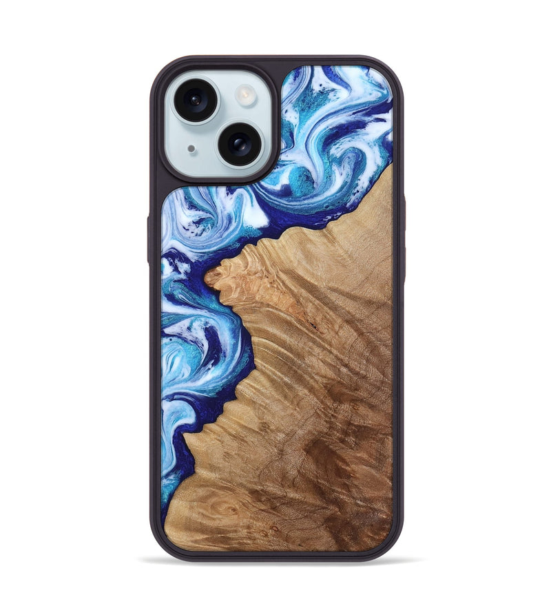 iPhone 15 Wood Phone Case - Adah (Blue, 811742)