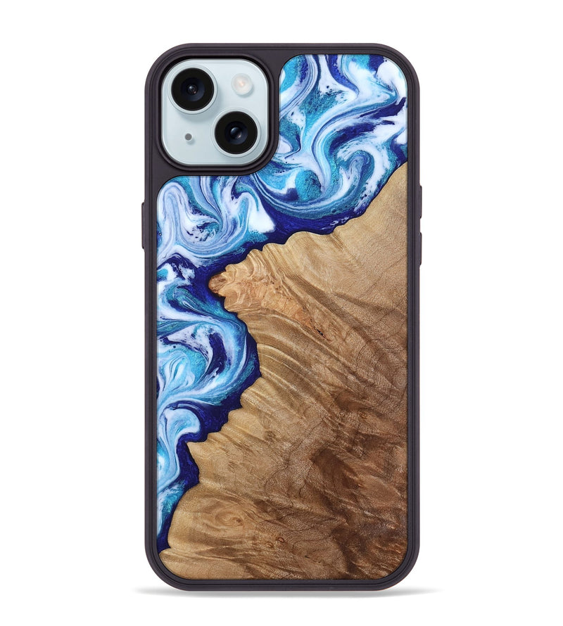 iPhone 15 Plus Wood Phone Case - Adah (Blue, 811742)