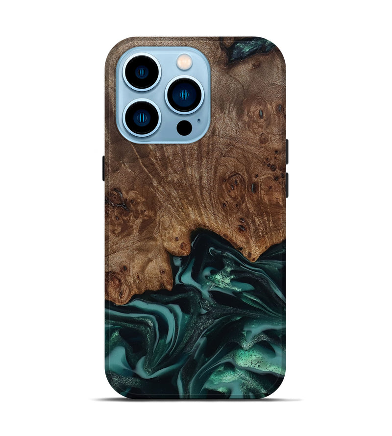iPhone 14 Pro Wood Live Edge Phone Case - Abigail (Green, 811799)